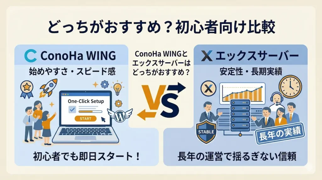 ConoHa WINGとエックスサーバーはどっちがおすすめ？初心者向けに比較